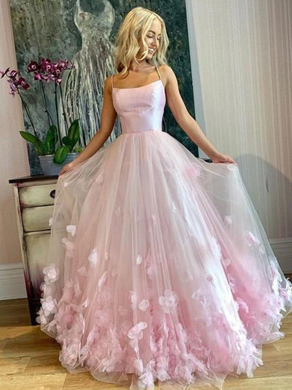 A-Line Bateau Tulle Applique Formal Dress Floor-Length Sleeveless Dresses
