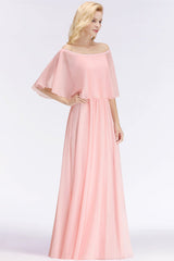 A-line Flounce Crinkle Pink Chiffon Bridesmaid Dress