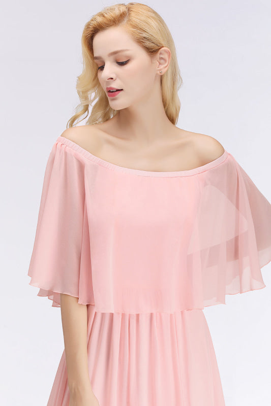 A-line Flounce Crinkle Pink Chiffon Bridesmaid Dress