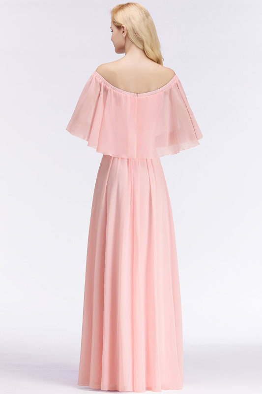 A-line Flounce Crinkle Pink Chiffon Bridesmaid Dress