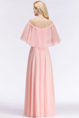 A-line Flounce Crinkle Pink Chiffon Bridesmaid Dress