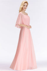 A-line Flounce Crinkle Pink Chiffon Bridesmaid Dress