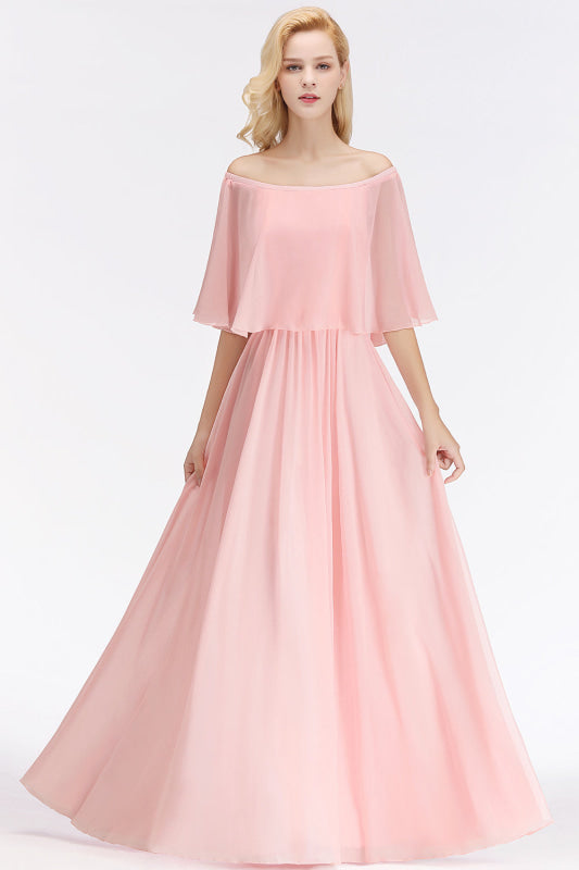 A-line Flounce Crinkle Pink Chiffon Bridesmaid Dress