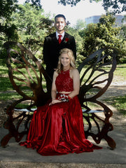 A Line Halter Neck 2 Pieces Lace Red Long Prom with Leg Slit, Lace Red Formal, Evening