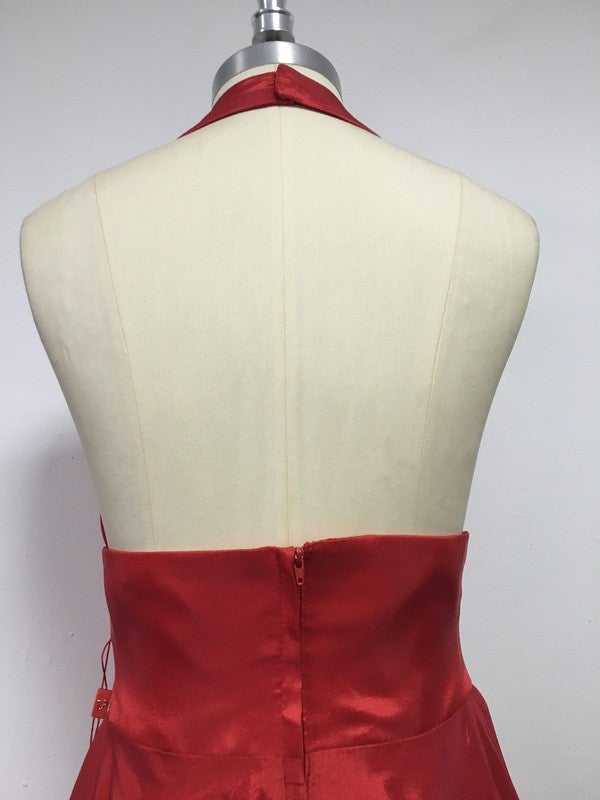 A-Line Halter Sleeveless Red Side Split Prom Dress