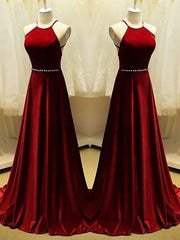 A-Line Halter Sleeveless Sweep/Brush Train With Beading Satin Dresses