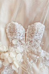 A-Line Lace Wedding Gown with Spaghetti Straps and Tulle