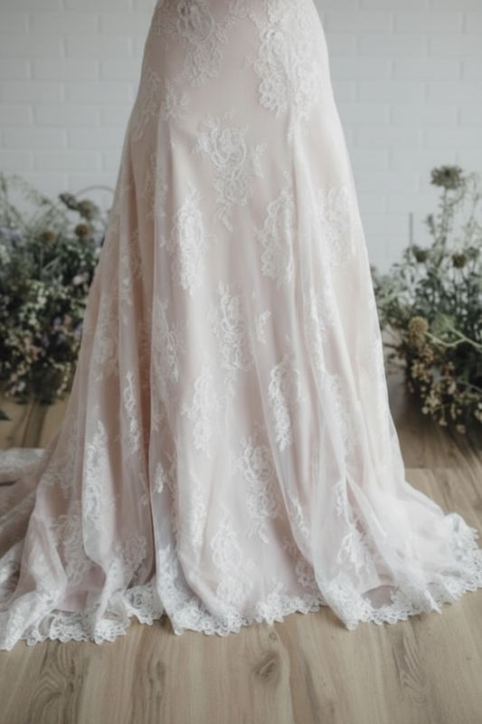 A Line Long Sleeve Lace Wedding Dress Vintage Rustic Bridal Gown