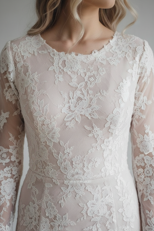 A Line Long Sleeve Lace Wedding Dress Vintage Rustic Bridal Gown
