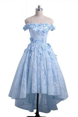 A Line Off Shoulder High Low Homecoming Dress Appliqued Lace Party Dresses
