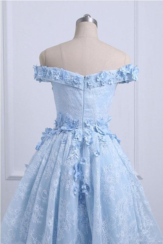 A Line Off Shoulder High Low Homecoming Dress Appliqued Lace Party Dresses