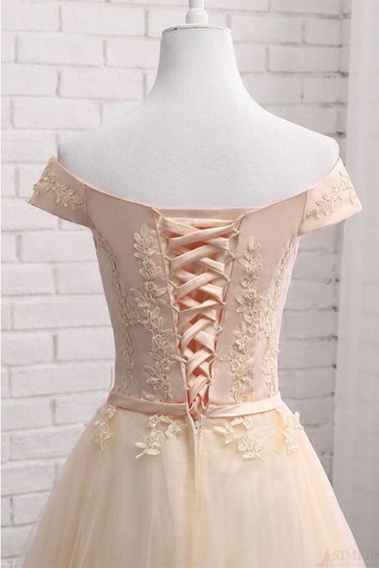 A Line Off Shoulder Tulle Short Homecoming with Appliques Mini Sweet 16 Dress