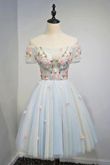 A Line Off the Shoulder Appliques Homecoming Dress Short Prom Dress