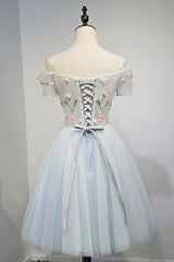 A Line Off the Shoulder Appliques Homecoming Dress Short Prom Dress