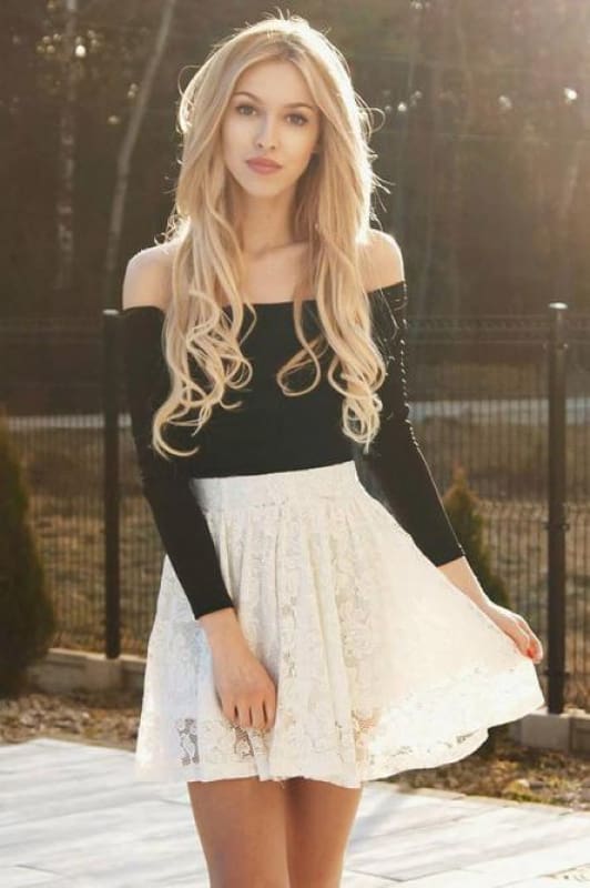 A-Line Off-the-Shoulder Lace Mini Homecoming Party Dress with Long Sleeves