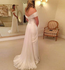 A-Line Off-the-Shoulder Long Chiffon Beach Wedding Dress