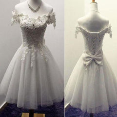 A-line Off-the-shoulder Tulle Homecoming Appliqued Short Prom Dress With Bow