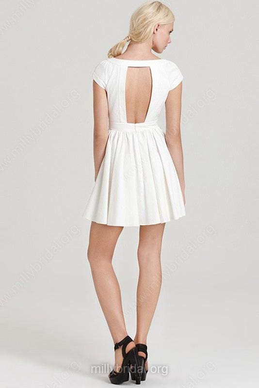 A Line Open Back Scoop Neck Chiffon Ruffles Cap Sleeve Short Homecoming Dress