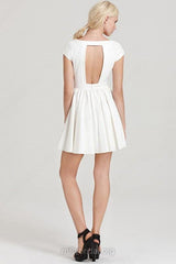 A Line Open Back Scoop Neck Chiffon Ruffles Cap Sleeve Short Homecoming Dress