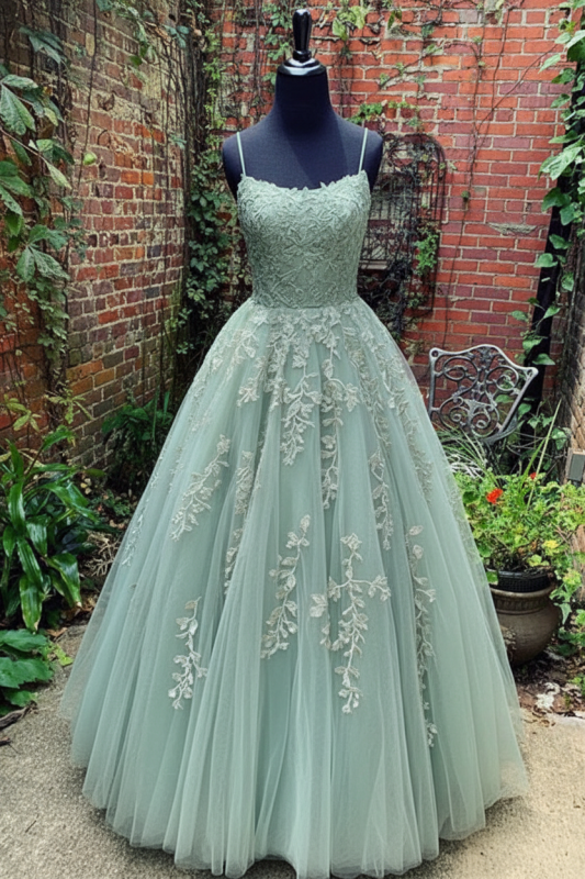 A Line Pink Lace Prom Dress Tulle Formal Graduation Evening Dress