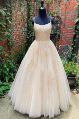 A Line Pink Lace Prom Dress Tulle Formal Graduation Evening Dress
