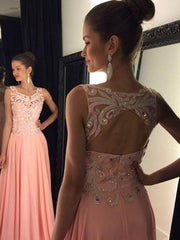 A-Line Scoop Neck Chiffon Prom Dress with Appliques Sleeveless
