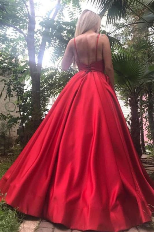 A-Line Royal Blue Spaghetti Straps Satin Prom Dress with Pleats Graduation Gown