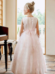 A-Line Sash Flower Girl Dresses Jewel Neck Lace Sleeveless Kids Social Party Dresses