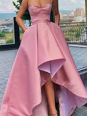 A-Line Satin Ruffles Sweetheart Sleeveless Asymmetrical Dresses