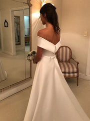 A Line Satin Wedding Dresses Off The Shoulder Traditional Bridal Gowns