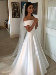 A Line Satin Wedding Dresses Off The Shoulder Traditional Bridal Gowns