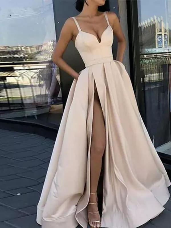 A-Line Sexy Red Quinceanera Formal Evening Dress V Neck Sleeveless Sweep \ Brush Train Jersey