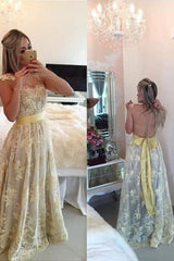 A Line Sexy Sleeveless Lace Prom Beading Long Evening Dress with Sash