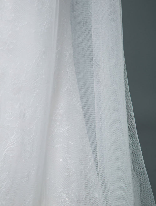 A Line Sleeveless V Neck Backless Bridal Gown High Split