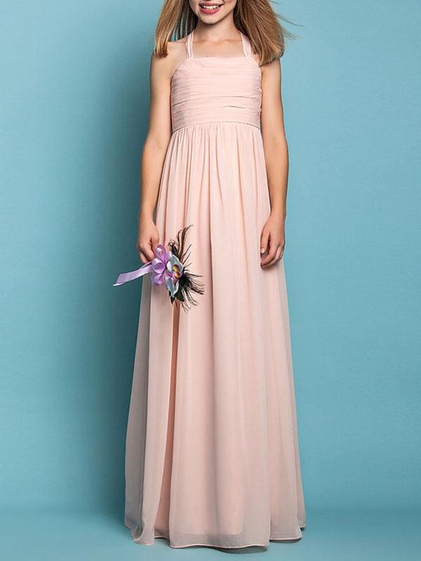 A Line Strapless Sleeveless Pleated Kids Party Dresses Flower Girl Dresses