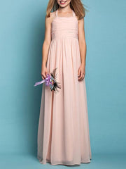 A Line Strapless Sleeveless Pleated Kids Party Dresses Flower Girl Dresses