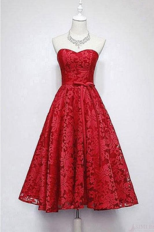 A Line Sweetheart Ankle Length Homecoming Dress Lace Prom Dresses