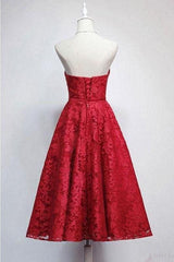 A Line Sweetheart Ankle Length Homecoming Dress Lace Prom Dresses