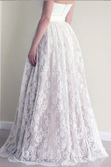A Line Sweetheart Strapless Lace Wedding Dress