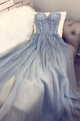 A Line Sweetheart Tulle Appliqued Evening Dress Charming Long Party Dresses