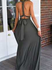 A Line V Neck Backless Grey Chiffon Long Prom, Gray Formal, V Neck Gray Evening