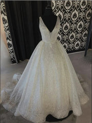 A Line V Neck Ivory Lace Wedding Dress Ivory V Neck Lace Prom Formal Dress