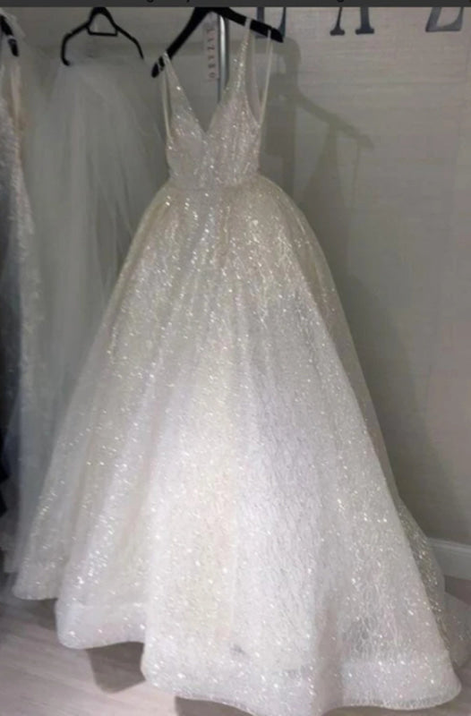 A Line V Neck Ivory Lace Wedding Dress Ivory V Neck Lace Prom Formal Dress