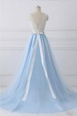 A Line V-neck Lace Appliques Bodice Long Dresses Elegant Prom Dress with Beads