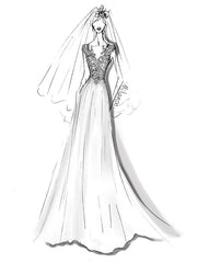 A Line V Neck Simple Wedding Dresses Chiffon Sleeveless Lace Beaded Bridal Gowns With Train