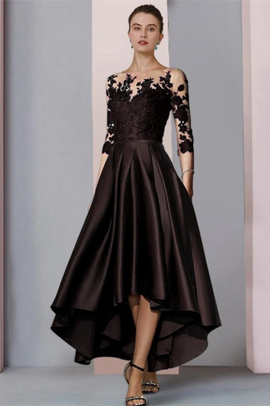 3/4 Sleeves Satin Hi-Lo Mother of-Bride Dress with Appliques