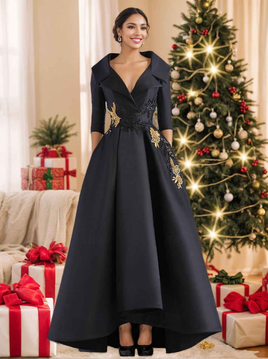 3/4 Sleeves Beading V-Neck A-Line Princess Mother of the Bride Dress with Appliques