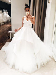 A Line Sweetheart Neck White Wedding Dresses Ruched Sleeveless Bridal Dress