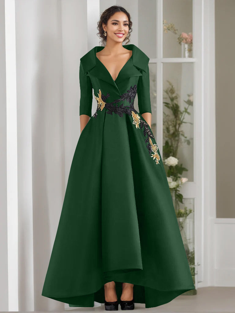 3/4 Sleeves Beading V-Neck A-Line Princess Mother of the Bride Dress with Appliques