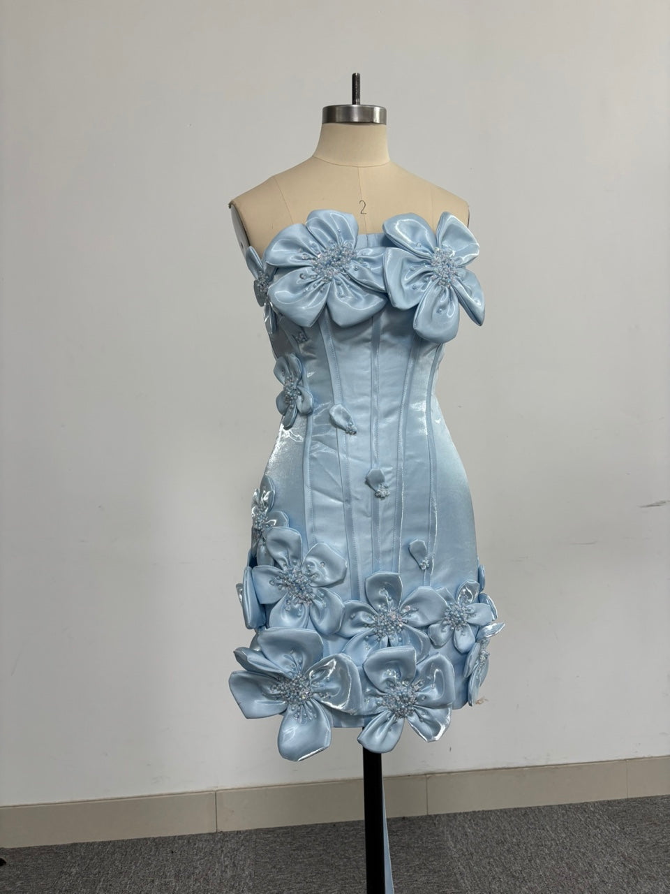 3D Floral Corset Strapless Mini Homecoming Dress with Crystal